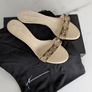 Giuseppe Zanotti Ella Sandal Cream Satin Beaded size 6